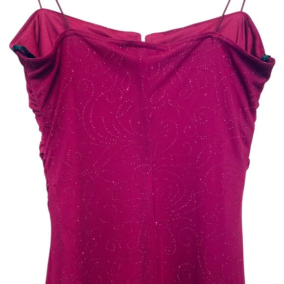 VTG 90s Y2K City Triangles Fusha Midi Rauched Sparkle Dress L Fairy High Low - Picture 5 of 16